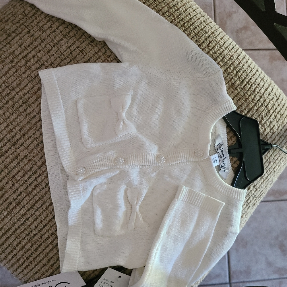 NWT Ivory Cardigan 18 mos and tights  6-18mos